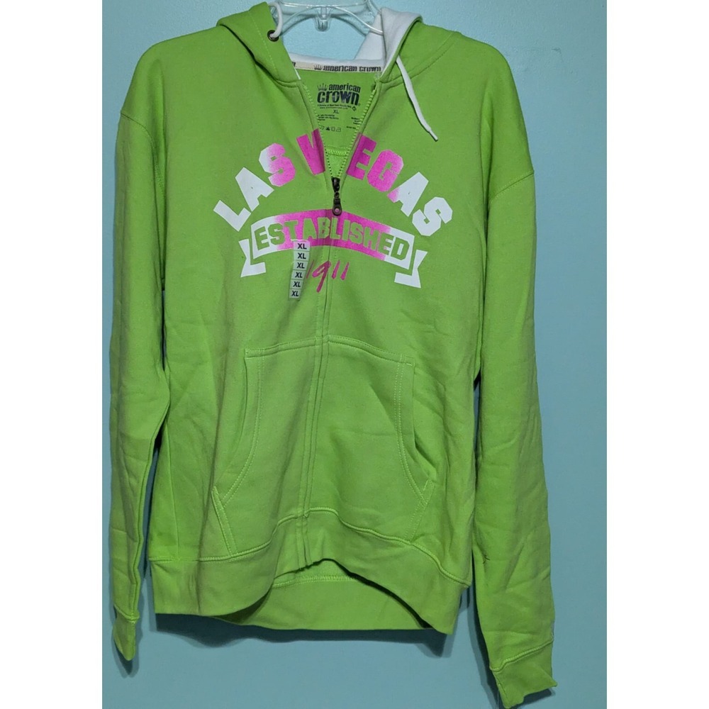 Las Vegas Zip Up Hoodie Size‎ XL By American Crown Green Pink & White